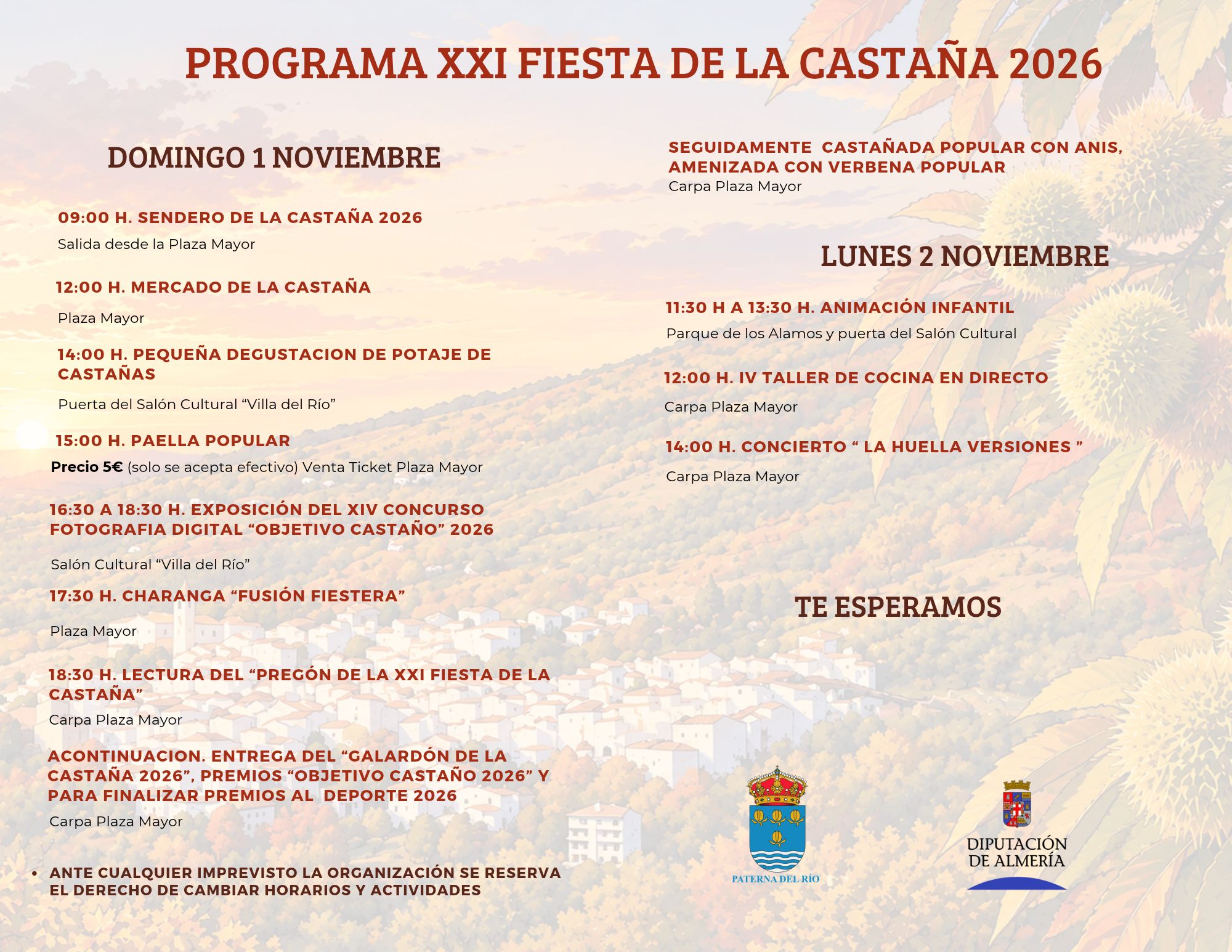 Modificación del programa de la XXI Fiesta de la Castaña